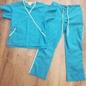 Peaches scrubs teal and mint green set.
